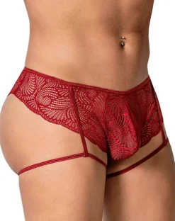 Candyman 99905 Garter Lace Briefs Burgundy