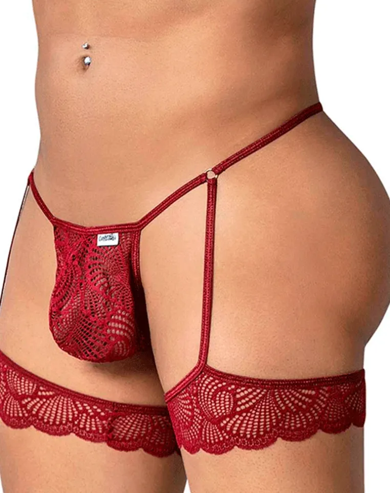 Candyman 99906 Garter Lace Thongs Burgundy