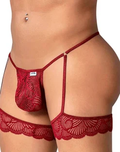 Candyman 99906 Garter Lace Thongs Burgundy