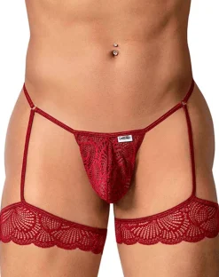 Candyman 99906 Garter Lace Thongs Burgundy