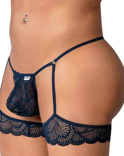 Candyman 99906 Garter Lace Thongs Navy