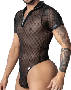Candyman 99902 Geometric Mesh Bodysuit Black