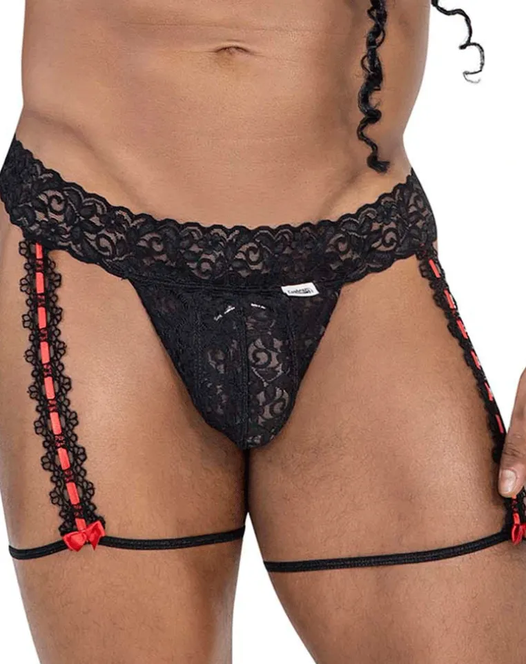 Candyman 99803 Lace Garter Thongs Black