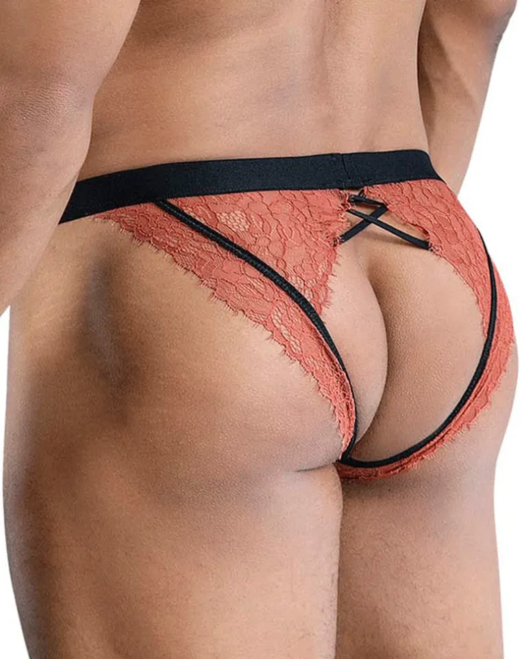 Candyman 99853 Lace Jockstrap Black-terracotta