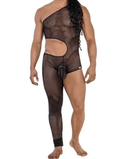 Candyman 99787 One Shoulder One Leg Bodysuit Black