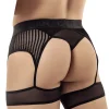 Candyman 99403 Stripes Gaterbelt Thongs Black