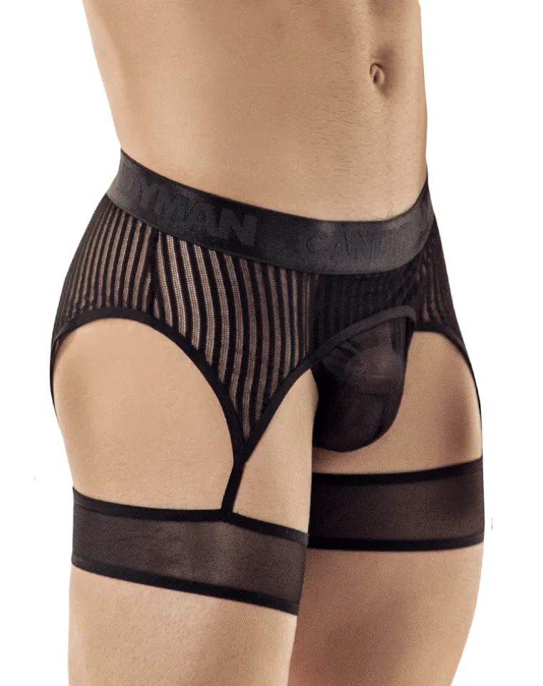 Candyman 99403 Stripes Gaterbelt Thongs Black