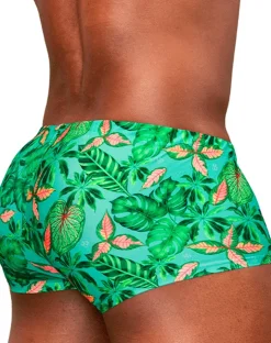 Ergowear Ew1829 Tropical Foliage 4-way Stretch Swim Trunks Aqua-leaves