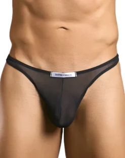 Justin+simon Xsj03 Silky Sexy Thongs Black Mesh