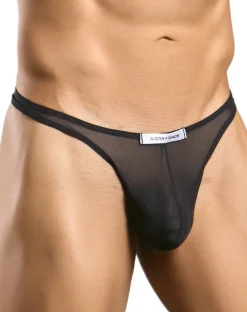 Justin+simon Xsj03 Silky Sexy Thongs Black Mesh