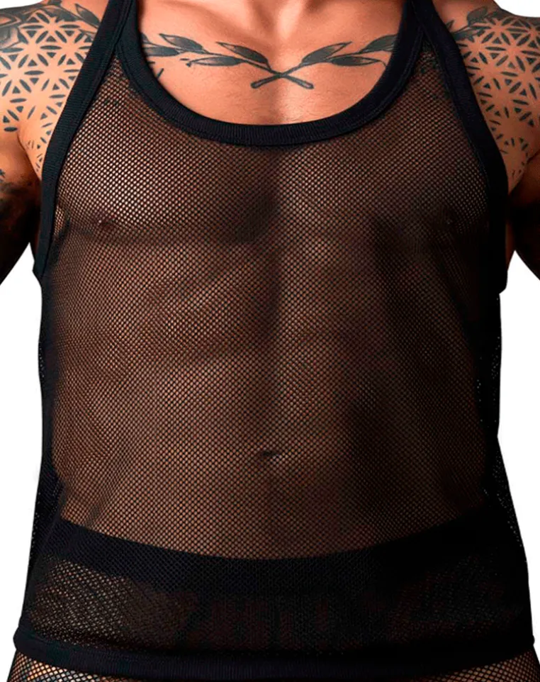 Male Power 110-11c Fishnet Tank Top Black