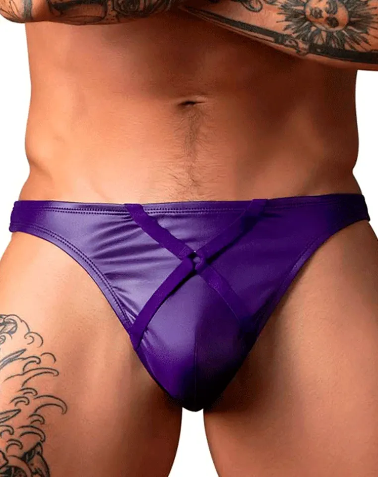 Male Power 447-302 Eggplant Crossover Thong Plum