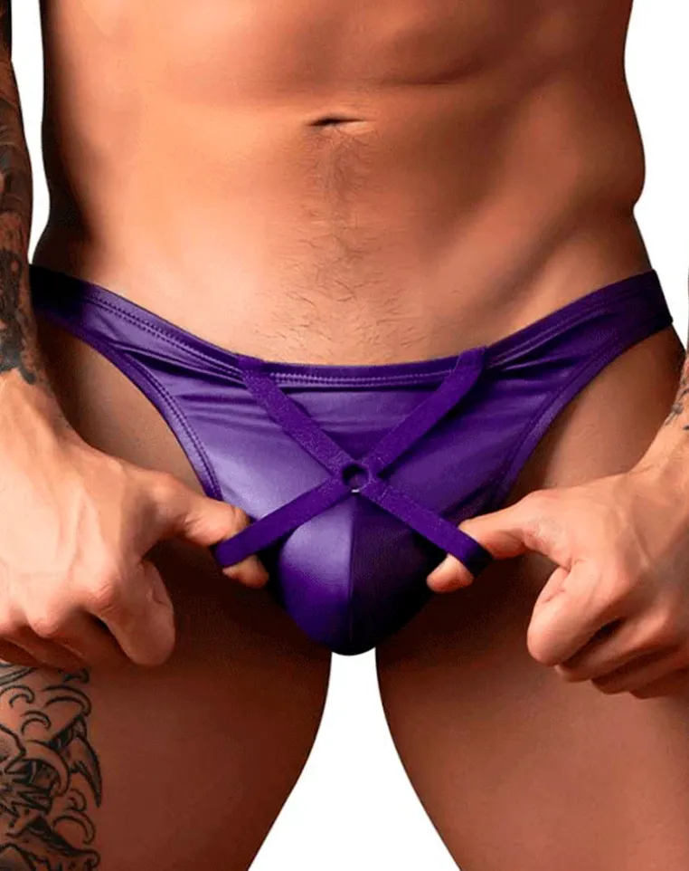 Male Power 447-302 Eggplant Crossover Thong Plum