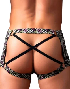 Male Power 148-303 Gridlocked Strappy Back Short Printed