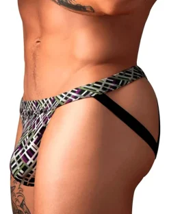 Male Power 351-303 Gridlocked Strappy Ring Jock Printed