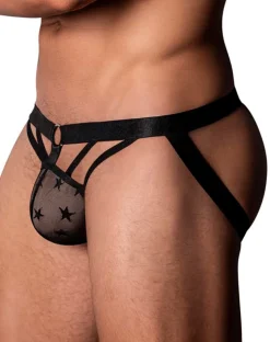 Male Power 386-291 Love Star Jock With Ring Black
