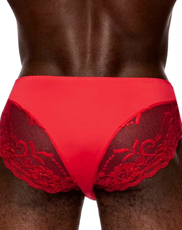 Male Power 492-280 Sassy Lace Bikini Solid Pouch Red