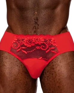 Male Power 492-280 Sassy Lace Bikini Solid Pouch Red