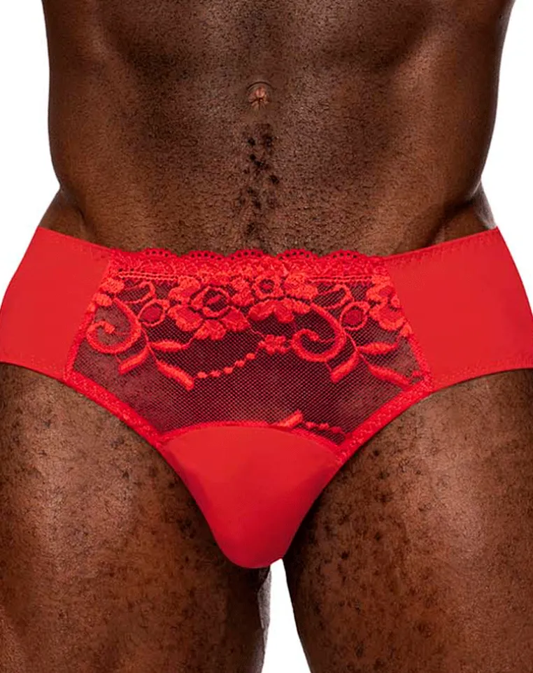 Male Power 492-280 Sassy Lace Bikini Solid Pouch Red