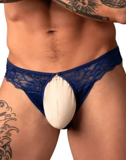 Male Power 409-280 Sassy Lace Open Ring Thong Navy