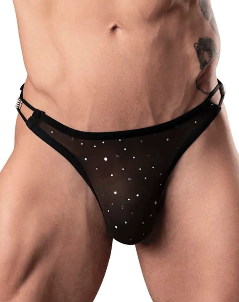 Male Power 407-288 Show Stopper Thong Silver Mesh Dot