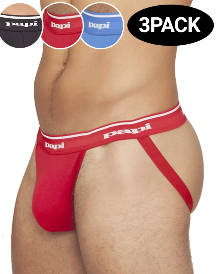 Papi 705910-999 3pk 1x1 Rib Jockstrap Black-red-turquoise