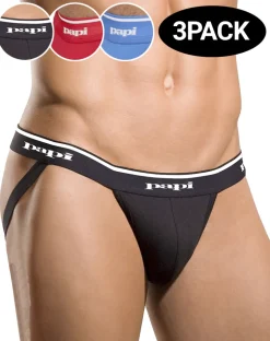 Papi 705910-999 3pk 1x1 Rib Jockstrap Black-red-turquoise
