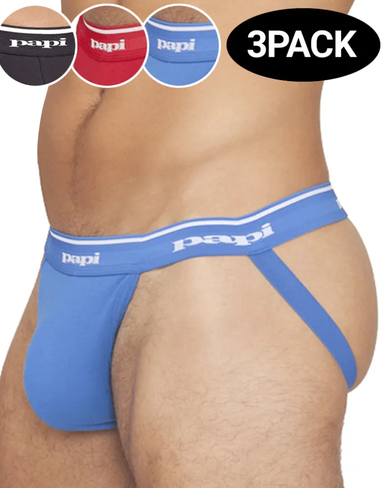 Papi 705910-999 3pk 1x1 Rib Jockstrap Black-red-turquoise